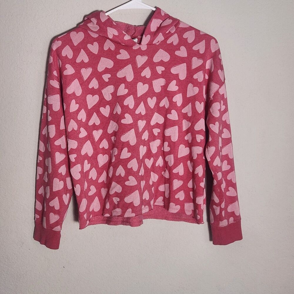 Old‎ Navy Girls Heart Print Hoodie XL 14-16 Pink Pullover Sweatshirt Cozy Cute
